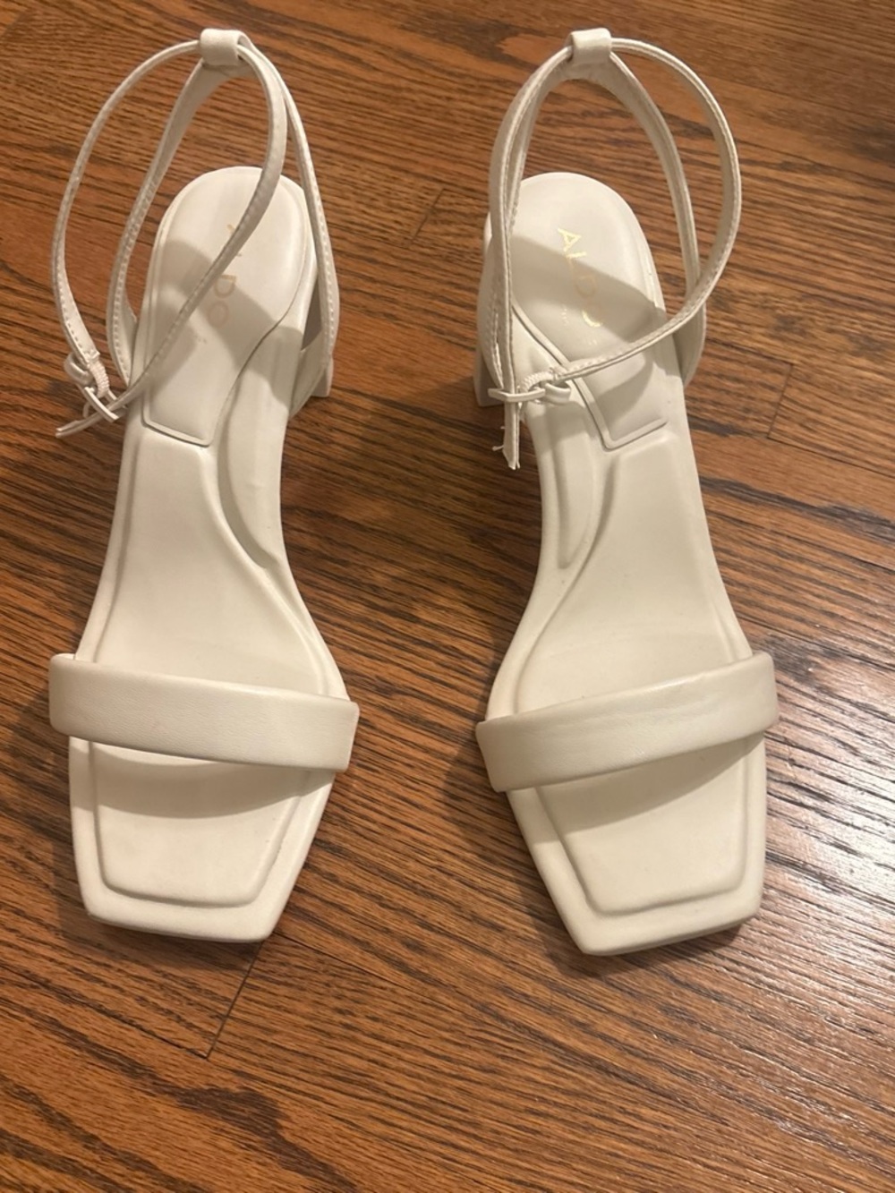 Aldo Cream Square-Toe Ankle-Strap 2” Heel Sandals